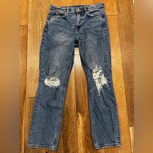 AE STRETCH super high-waisted ripped ankle jeans- size 4 regular-medium indigo